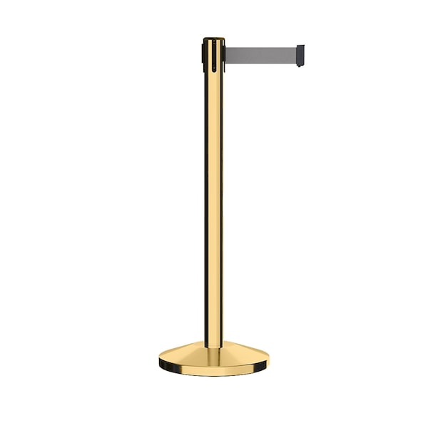 Montour Line Stanchion Belt Barrier Pol.Brass Post 13ft. Lt Gry Belt ES400-PB-LGY-130 - main